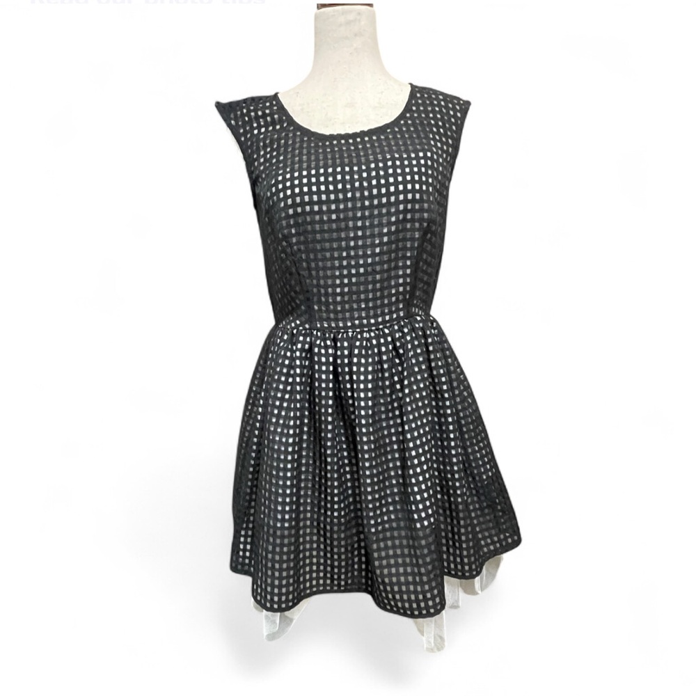Chetta B Black Mesh Gingham White Organza/tulle Whimsigoth Dress size 6 80s Glam